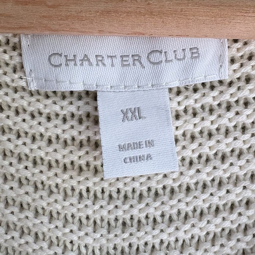 New CHARTER CLUB Cream Cotton Sweater XXL Slouchy Knit V-Neck Minimalist Neutral - Picture 2 of 10
